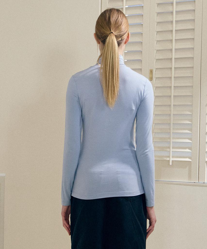 BASIC HOUSE Women'S Stretch Turtleneck Long Sleeve T-Shirt Blue Lats0218