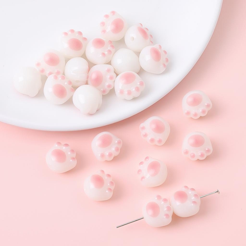 Acrylic Cat Paw Beads DIY Jewelry Making Supplies for Necklace Bracelet Crafting 10 Pieces Cute Animal Paw Shape Beads for Handmade Accessories