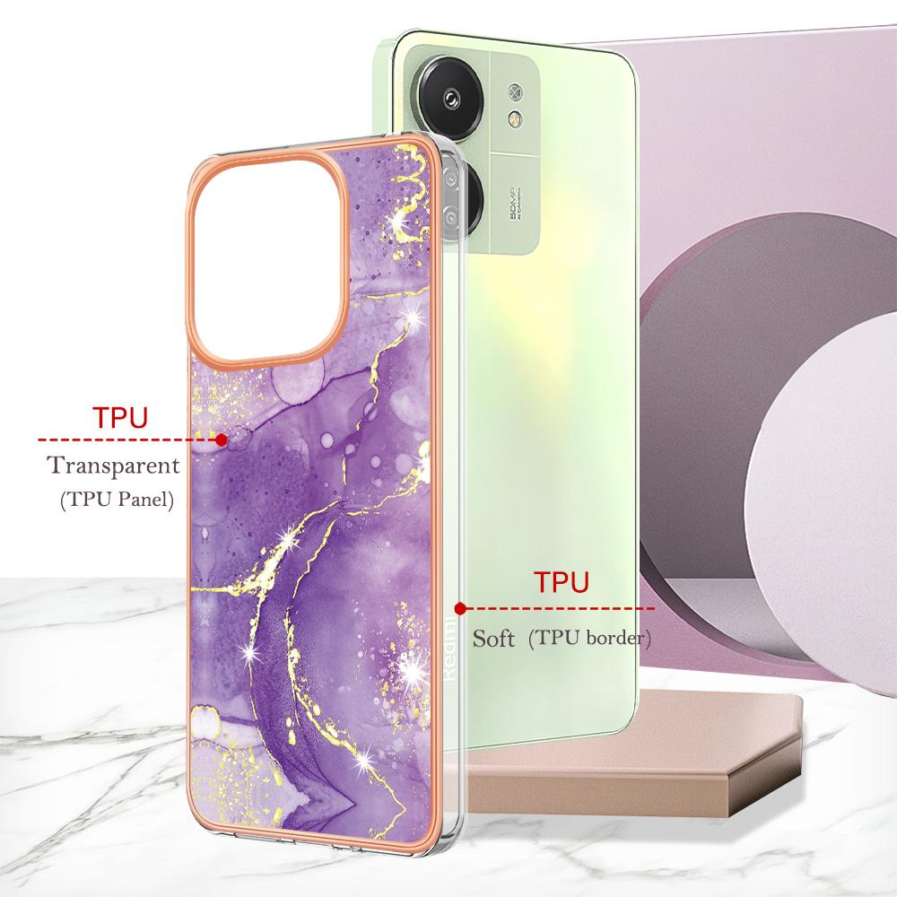 For Xiaomi Redmi 13C 4G/13C 5G/13R 5G/Poco M6 5G/Poco C65 4G TPU Case with IMD Marble Pattern Electroplated Back Cover