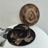 Design Spray Paint Fire Charred Wind Retro Old Woolen Jazz Hat Felt Top Hat Feather Decoration Flat Edge Hemming