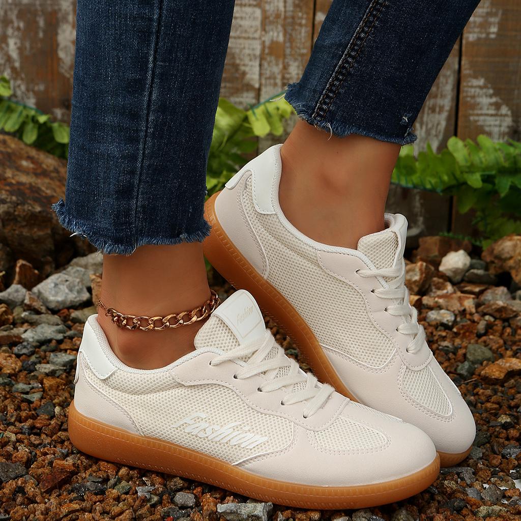2025 New Women's Casual Shoes Round Toe Lace-up Mesh White Shoes Fashion All-match Breathable Lightweight Sports Shoes for Women