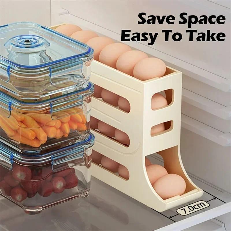 4 Tier Fridge Egg Rack Automatic Rolling Egg Holder Storage Box Container Kitchen Refrigerator Egg Dispenser Fridge Organizer