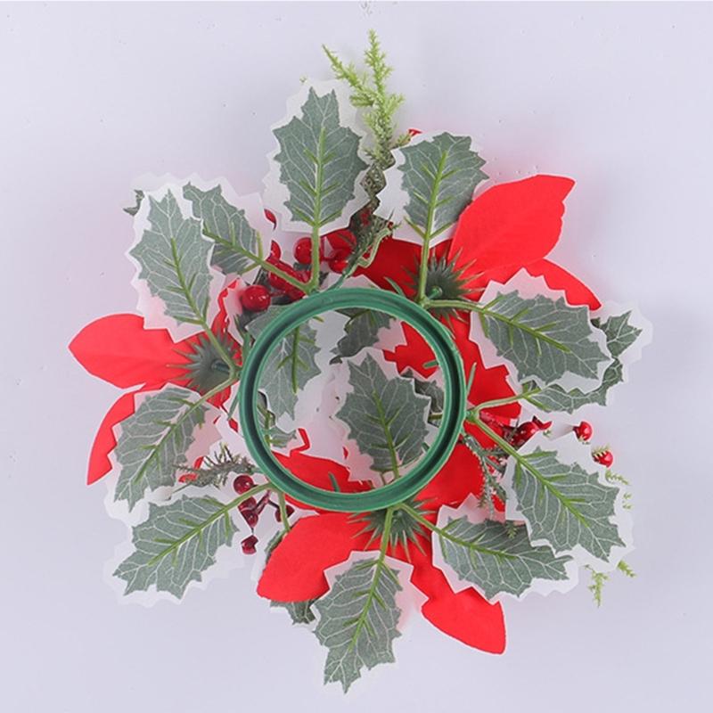 Holiday Elegant Centerpiece Flower Wreath Desktop Candle Stick Decoration For Christmas, 5Pieces Set