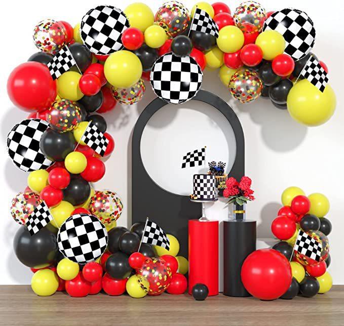 

Racing Balloon Wreath Set Red Black Yellow Latex Colored Confetti Balloon Arch Birthday Party Decoration