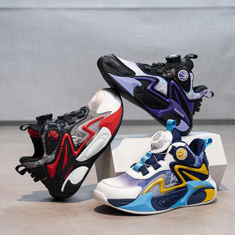 Boys and children's sports shoes basketball shoes 2025 autumn new trendy leather surface medium and older children's shock-absorbing and wear-resist