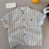 Japanese Trend Boys' Striped Summer Shirt: Stylish, Simple, Short-Sleeved Top for Kids