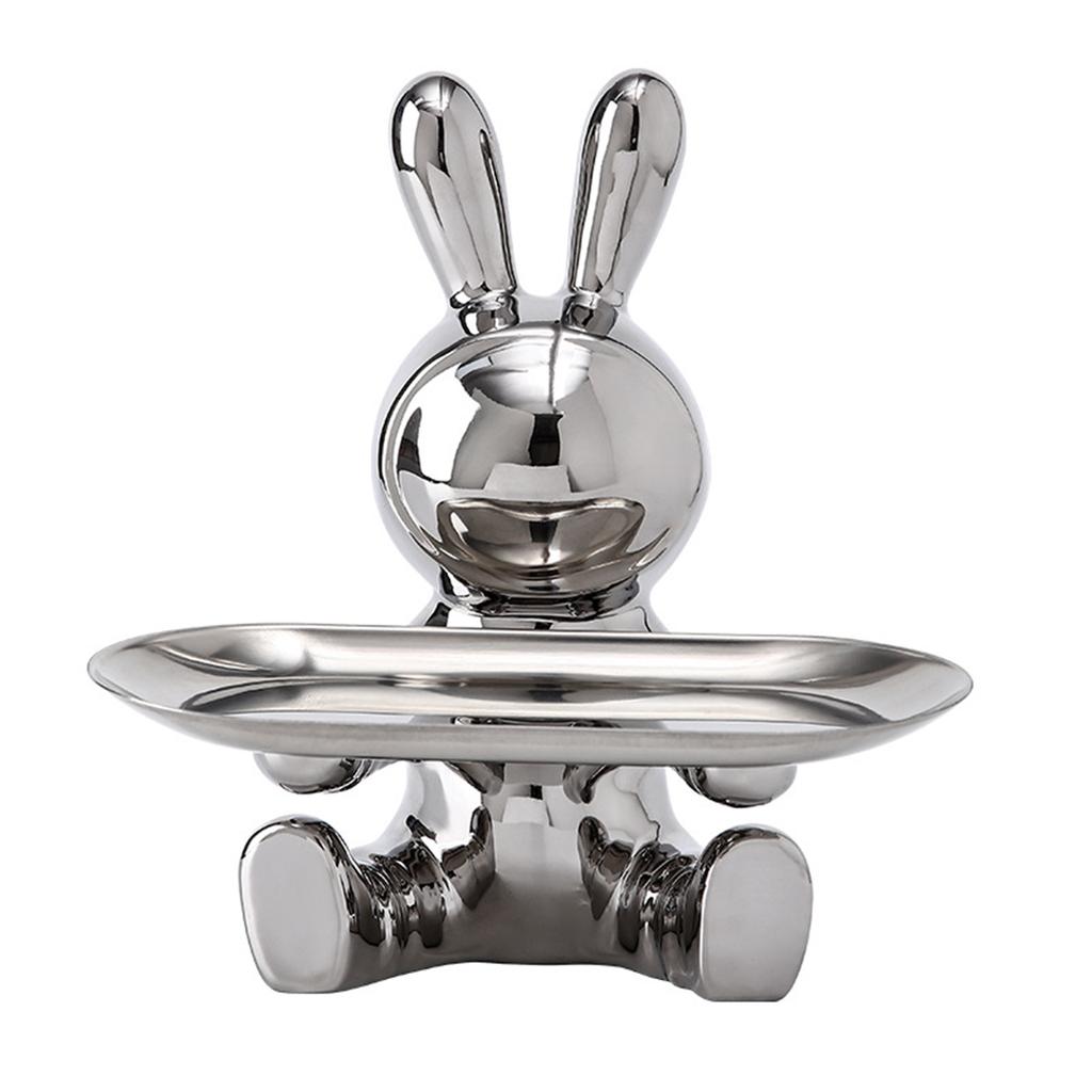 Ceramic Entrance Storage Tray Rabbit Statue Craft Electroplating Rabbit Figurines Organizer Tray Home Decor for Home Living Room