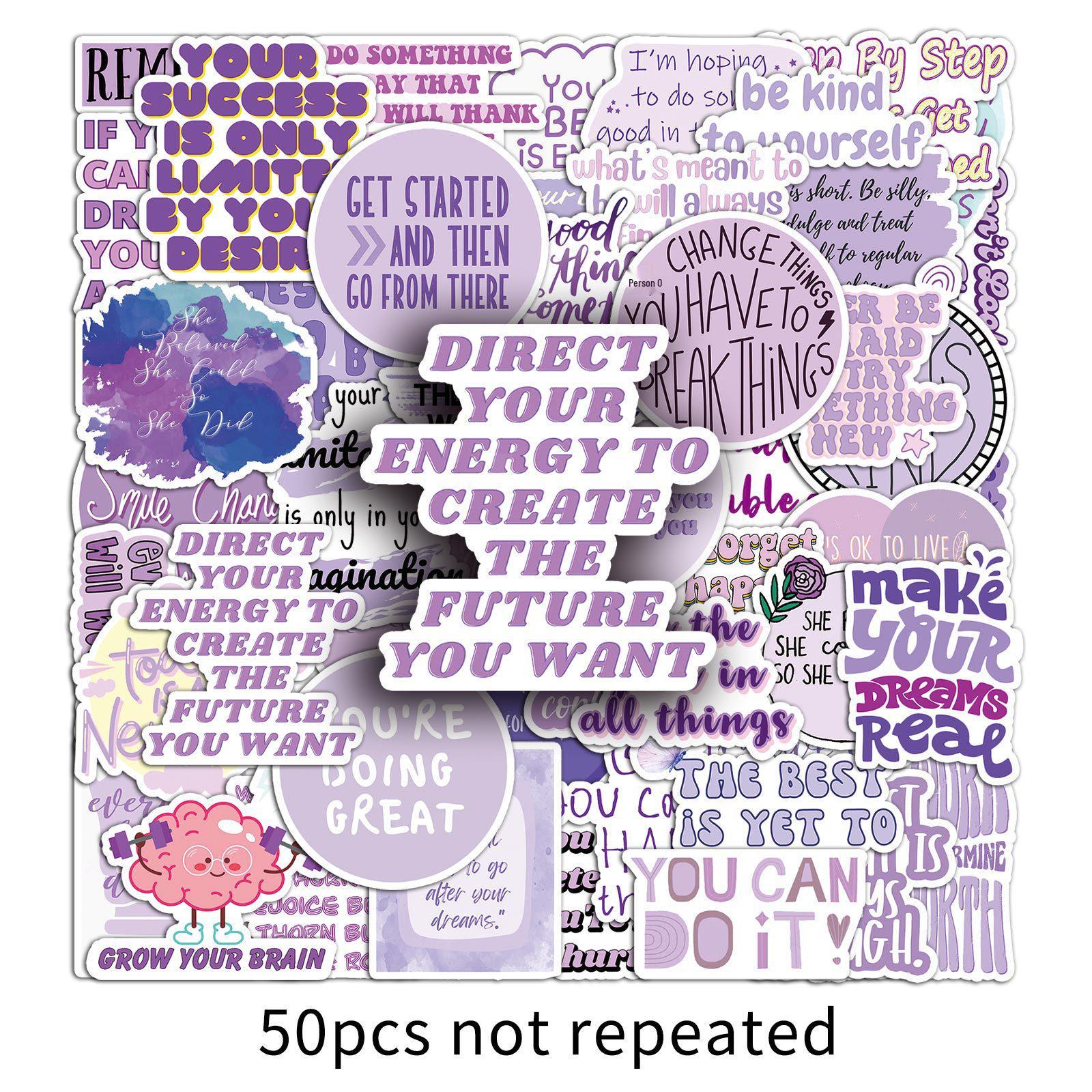 50PCS Purple Inspirational Cartoon Graffiti Stickers for Water Bottles, Phones, and Skateboards.