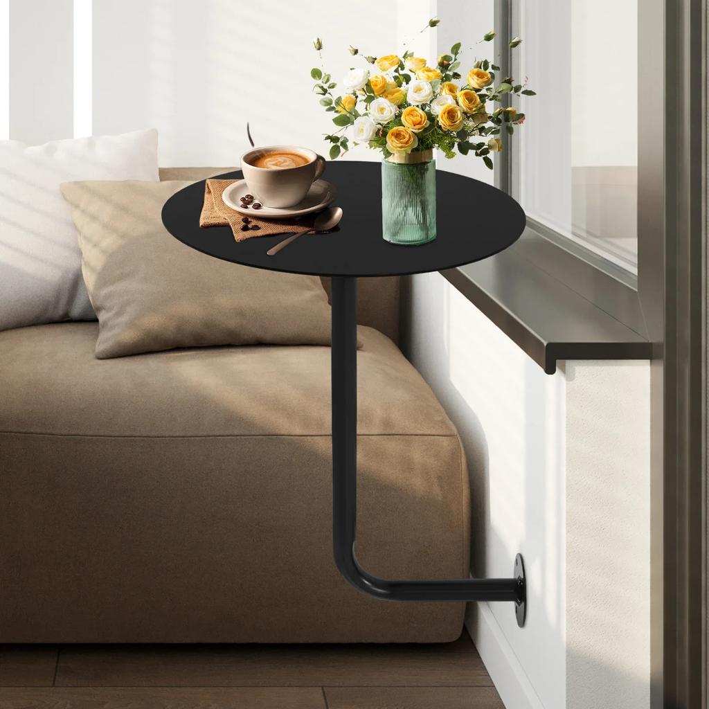 Mesa de Bistro para Cafetería Montada en la Pared, Tapa Redonda de Hierro Negro de 14" para Espacios Pequeños, Ahorra Espacio en el Suelo, Capacidad de Carga de 10 kg para Cafetería
