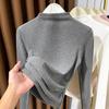 Ribbed Plush Sequined Half-High Collar Long Sleeve Top for Women – Autumn/Winter Stylish Inner Layer