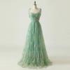 Women's Floral Strappy Evening Gown with Small Train - Perfect for Beach Vacations