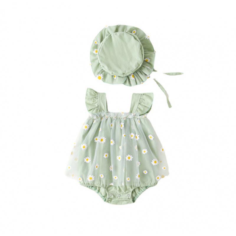 Baby Girl Summer Jumpsuit: 100-Day Birthday Romper with Princess Mesh Skirt