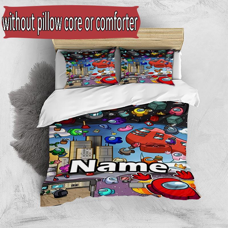 3pcs Duvet Cover Set (1*Duvet Cover + 2*Pillowcase, Without Core), Custom Name Among Us Pattern Bedding Set, Home Bedroom Decor Gift