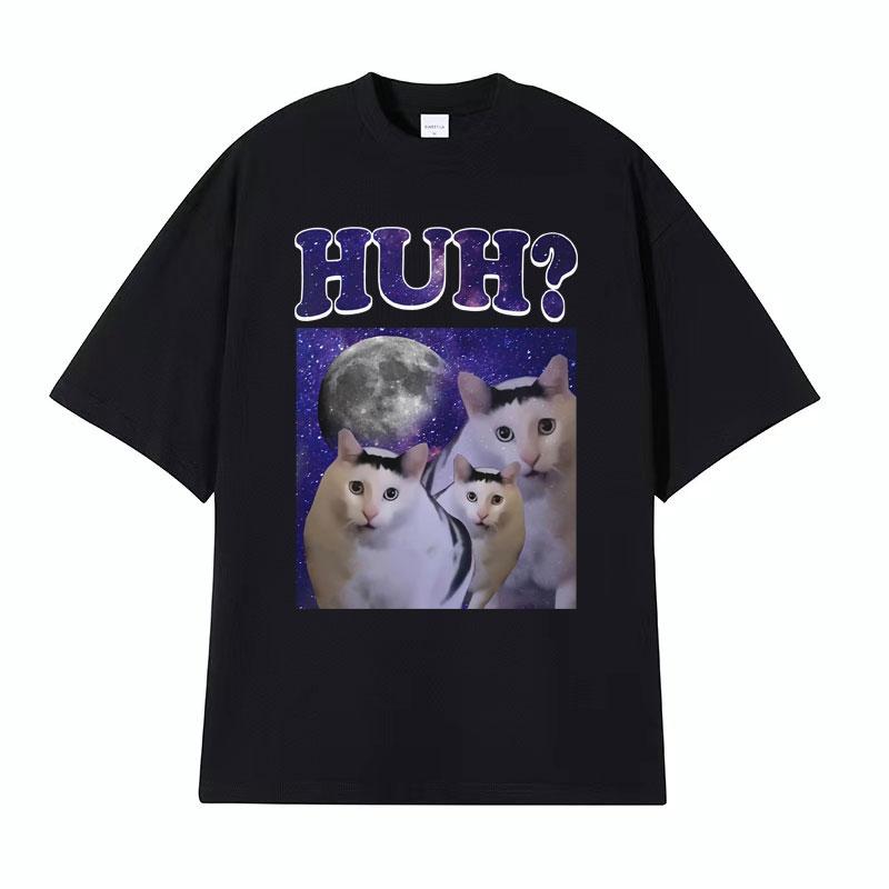 Funny Huh Meme Cat Humor T Shirt Trending Unisex Fashion Vintage Tee Shirt Unisexs Summer Casual Cotton Short Sleeve Tshirt Tops