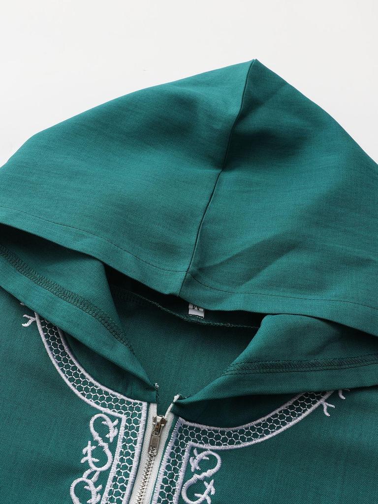 Embroidered Hooded Robe for Muslim Men, New Style Middle Eastern Thobe, Loose Long Sleeve Ethnic Design, Available Now