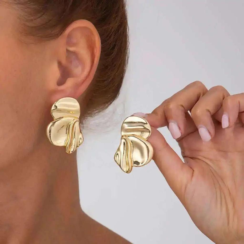 Salircon Vintage Exquisite 5 Style Gold Color Flower Earring Women Punk Irregular Stud Earrings Statement Party Jewelry Gift