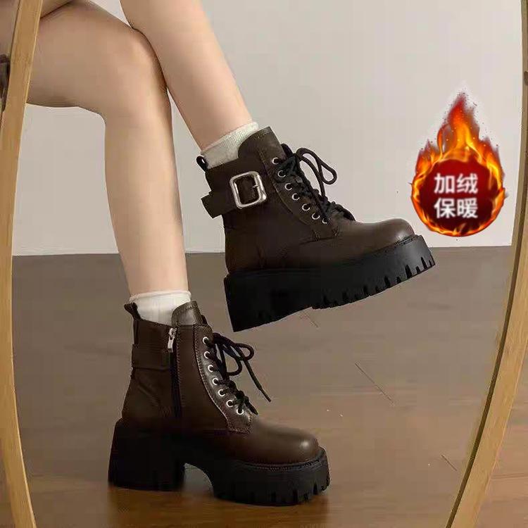 Martin boots autumn and winter new thick-soled heightening short boots British style temperament velvet short boots