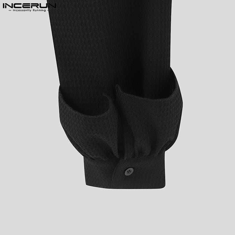 INCERUN Men Deep V Neck Ruffled Hem Long Sleeve Tops Party Dance Texture Tops