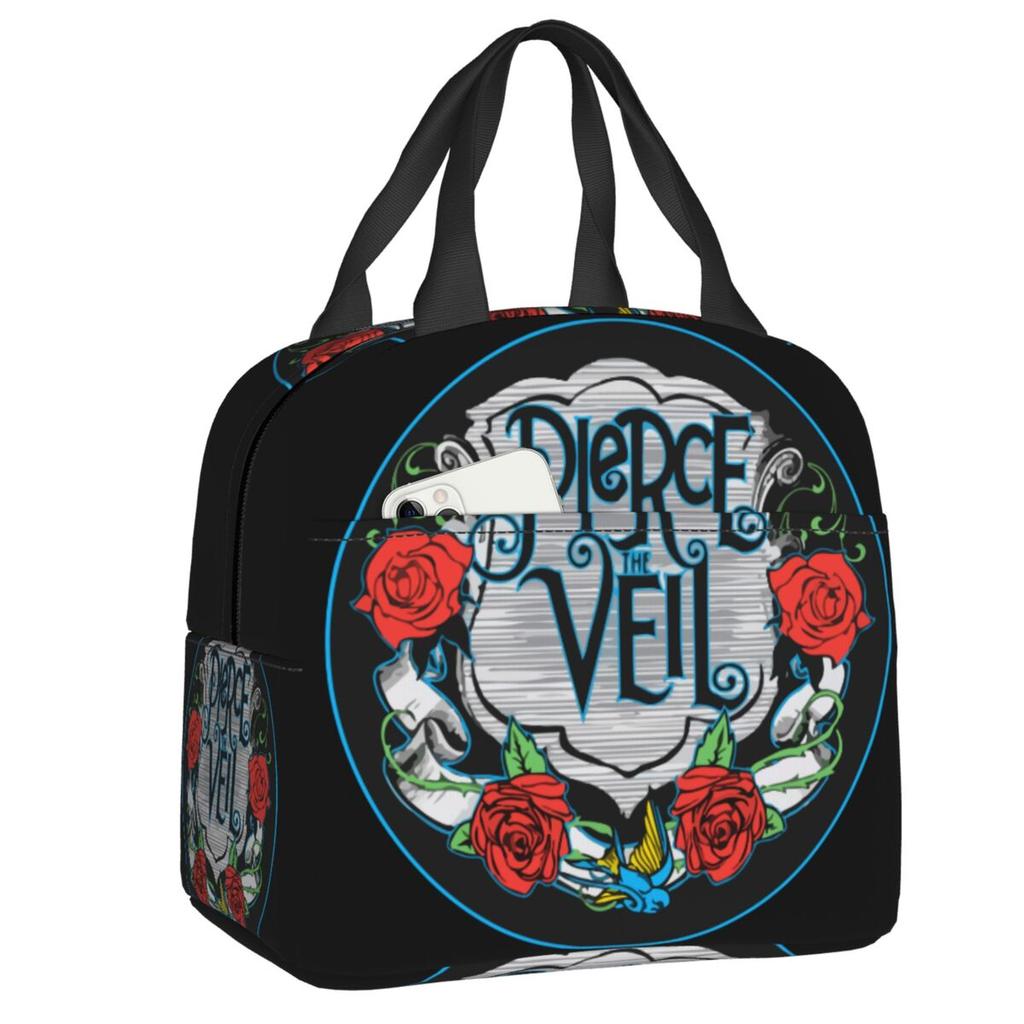 Custom Rock Band Pierce Veil Insulated Lunch Bags for Work School Leakproof Thermal Cooler Lunch Box Women Children