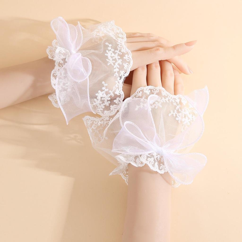 Lace Embroidery Tulle Gloves & Milk Silk Arm Sleeves for Wedding Dresses