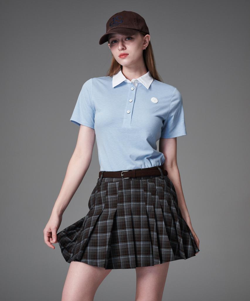 Cream Golf Check Pattern Pleated Skirt