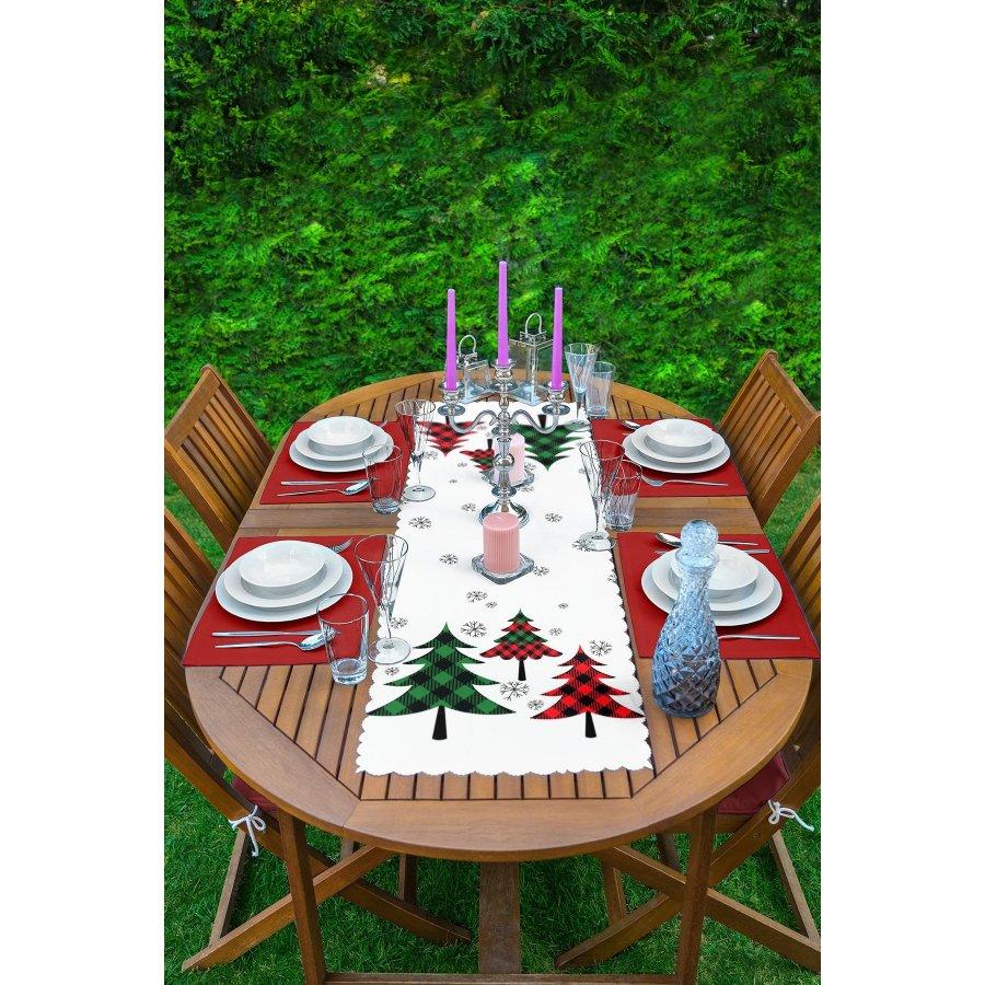 New Year Concept Christmas Tree Printed Runner and Placemat Set 5 Pieces / Placemat Table Mat Dining Table Mat Coaster