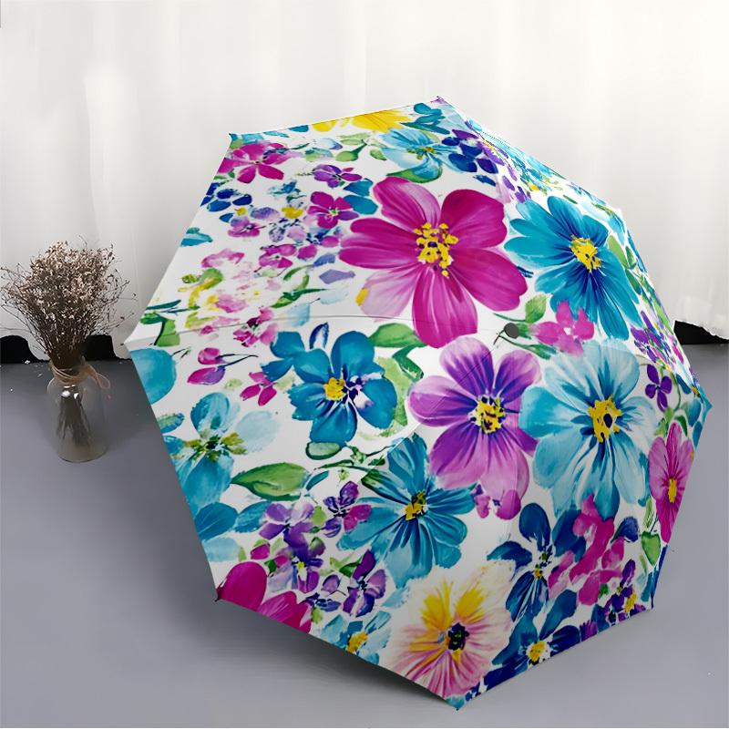 1pc Floral Pattern Automatic Folding Umbrella - Design, Durable Iron Frame for Travel, Outdoor, Beach Fashion Accessory a0920033