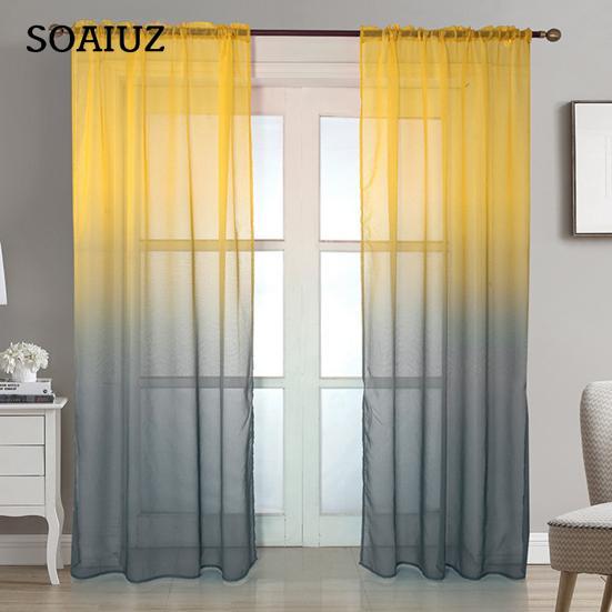 Tüll-Vorhang, weich, atmungsaktiv, 2 Größen, Farbverlaufsdesign, transparenter Vorhang für Bauernhaus