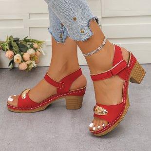 

Women s Fashion Sandals Summer New Coarse Heel Leisure Comfortable Retro Outdoor Beach Cool Pumps Open Toes Elegant Sandals 36 красный