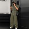 2PCS Men Hooded Stitching Short Sleeve Shirt Long Straight Pants Sets Outfits