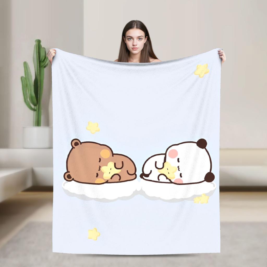 Bubu And Dudu Flannel Blanket Panda Bear Fashion Throw Blankets for Home 125*100cm Rug Piece,