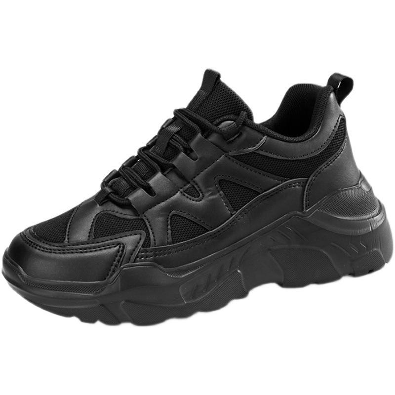 All-black Dad Shoes Women's 2025 Spring and Summer New Breathable Versatile Casual Shoes Black Thick-soled Heightening Women's Sports Shoes