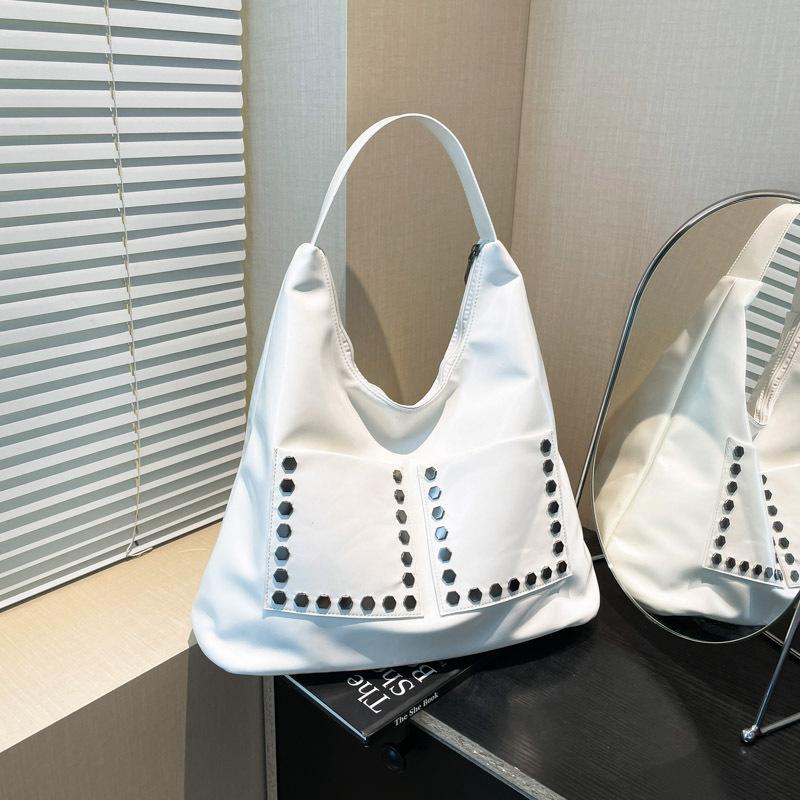 Retro Rivet Oil Wax Leather Red Bag Women's New Large-capacity Design Commuter Bag Tote Bag Tide