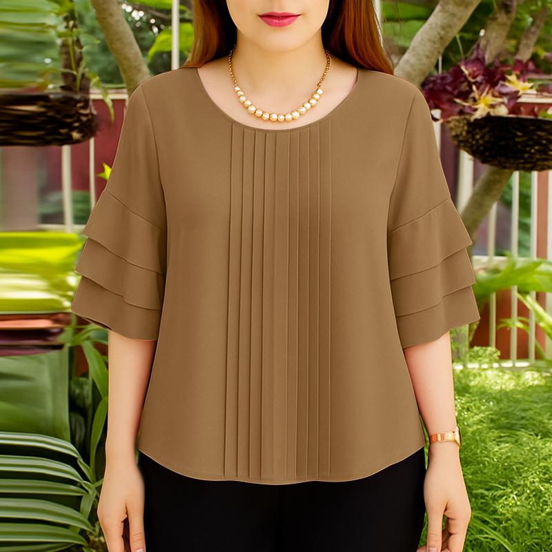 

ZANZEA Женская повседневная блузка с круглым вырезом и рукавом 3/4 4XL хаки