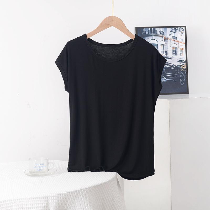 Summer Top for Moms Solid Color Ladies' Loose Fit Modal T-Shirt Plus Size Round Neck Short Sleeve T-shirt