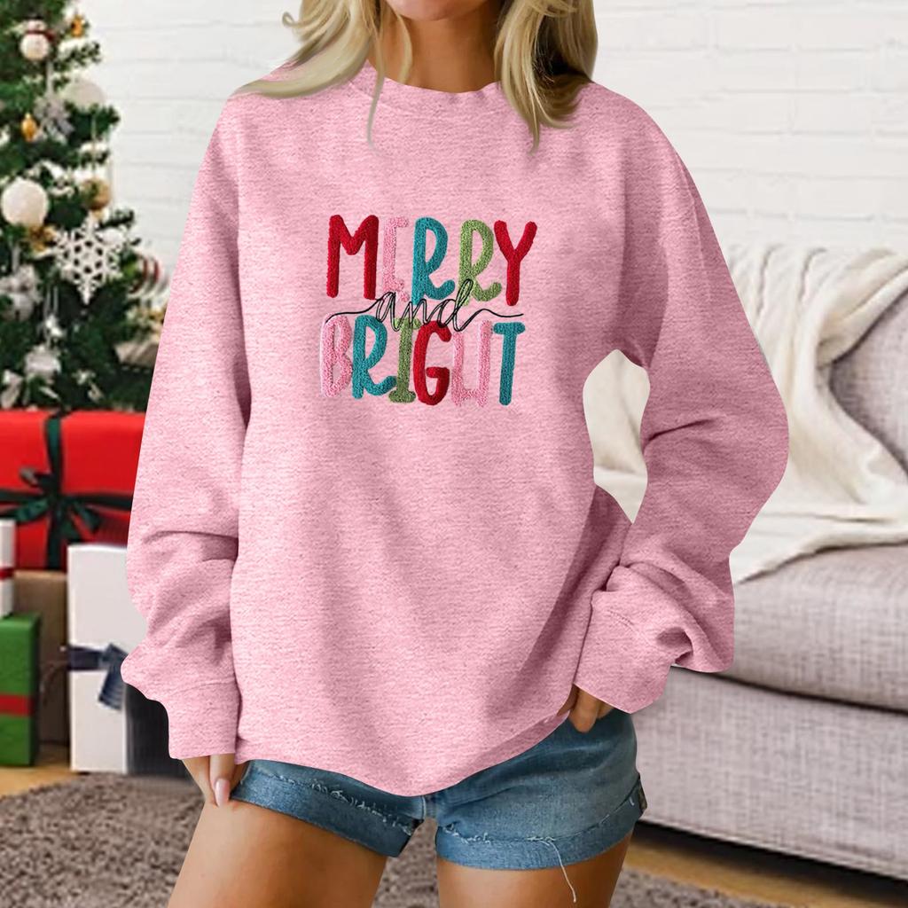 Damenmode Lässig Langärmlig Locker Weihnachten Bedruckt Rundhals Pullover Hoodie Sweatshirt