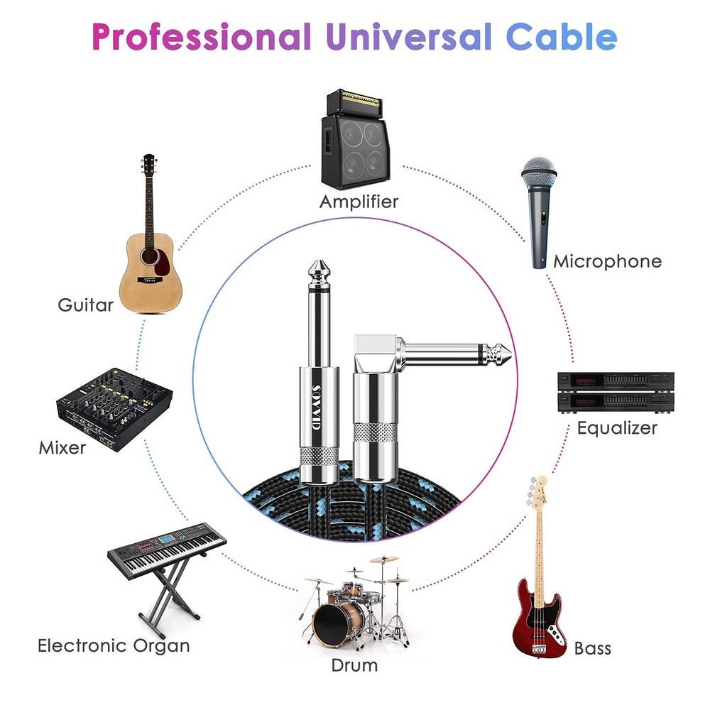 10ft Guitar Cable 2-Pack, 1/4 Inch Mono Plug, Blue, for Electric Guitar, Bass, Keyboard, Amp