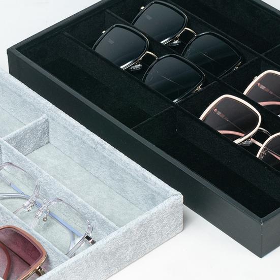 Taca organizer na okulary przeciwsłoneczne 8 przegródek Aksamitny uchwyt na okulary Pudełko do przechowywania Stackable Mężczyźni Kobiety Okulary Zegarki Biżuteria Witryna