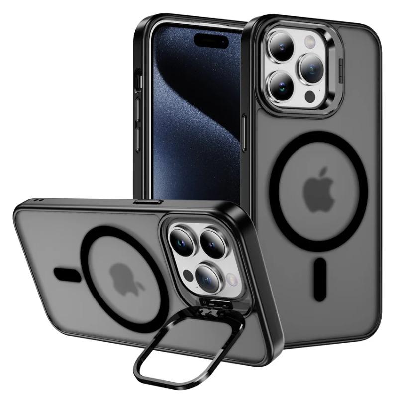 

Магнитный защитный кронштейн для камеры чехол для телефона iPhone 15 Pro Max 14 Plus 13 12 11 Pro Max складная подставка прозрачная задняя крышка For iPhone 11 Pro светло-фиолетовый