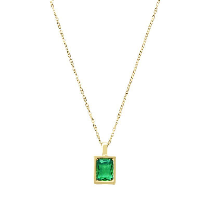 Elegant French-Style Color Zirconia Necklace with 18K Gold-Plated Titanium Clavicle Chain
