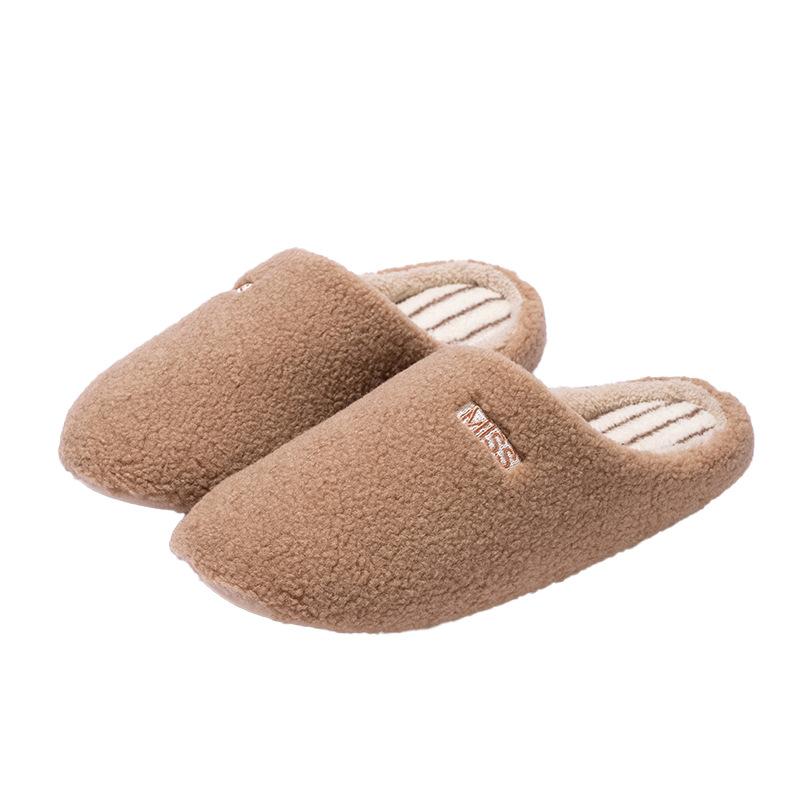 New Home Simple Striped Slippers Autumn and Winter Indoor Home Velvet Warm Non-slip Couple Cotton Slippers