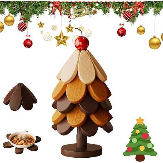 

Natural Wood Christmas Tree Trivet set Insulation Mat Solid Wood Dining Table Anti Scalding Mat Pot Festival Gift Creative And Personalized Home apple type
