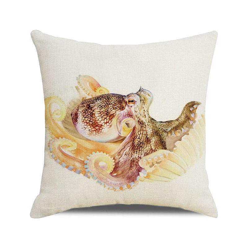 Watercolor Illustration of Octopus Squid Digital Printing Short Plush Pillow Covers for Car Sofa Office Cushion Cover Home Goods