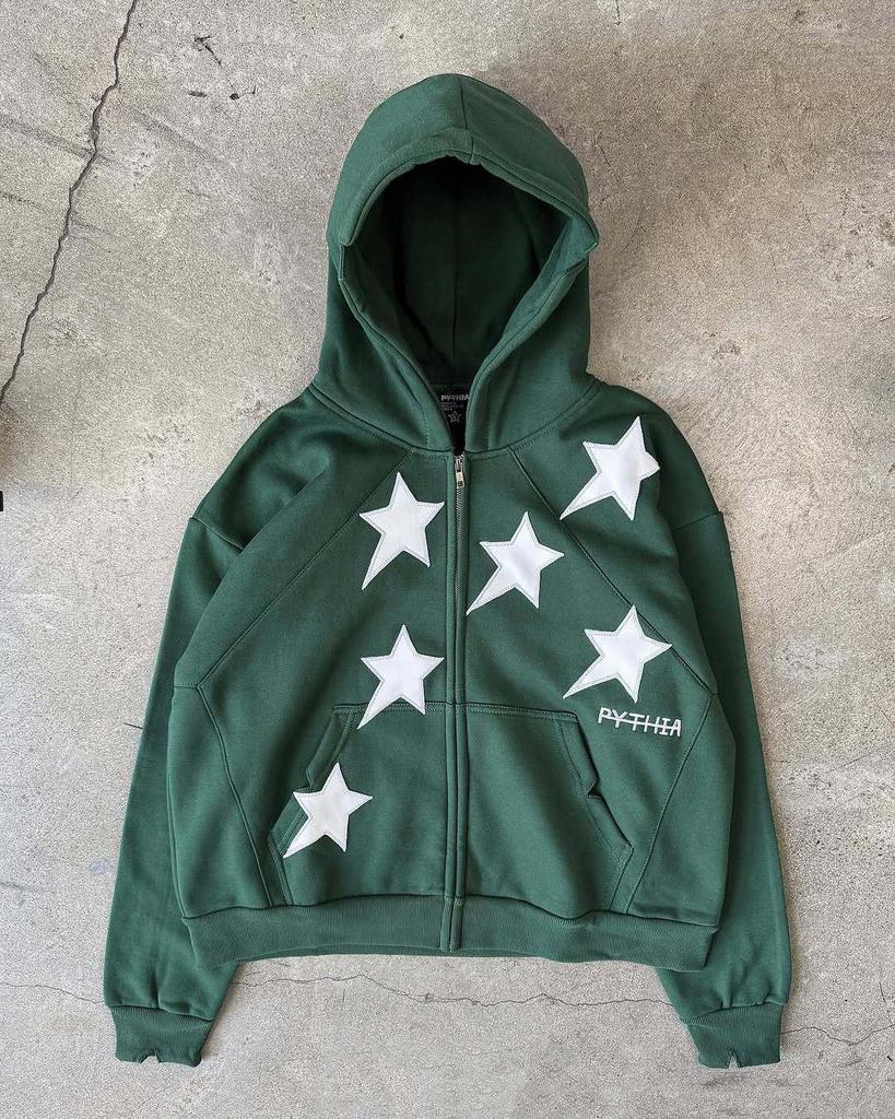 Unisex Kapuzenpullover mit Sternenprint, locker, Streetstyle, Reißverschluss