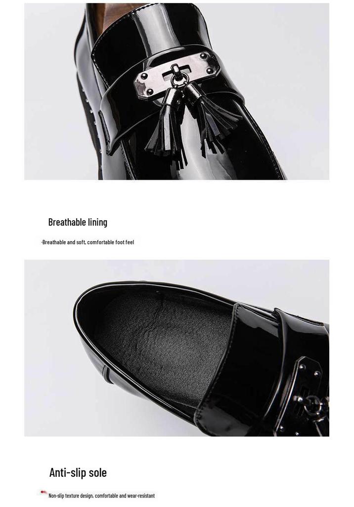 Men's Autumn Glossy Leather Slip-On Shoes: Trendy British Style Casual Loafers