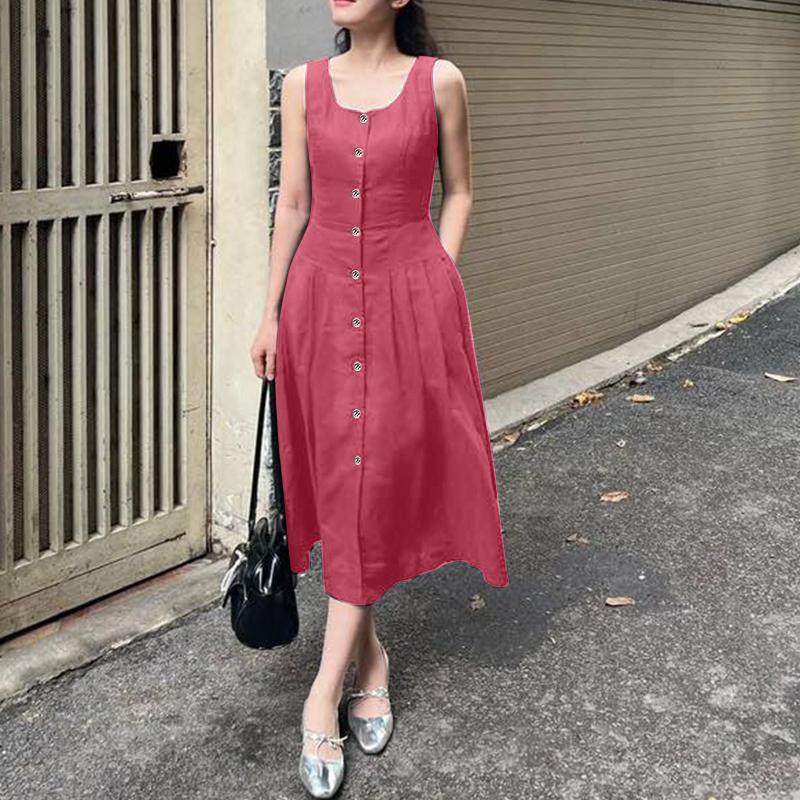 

ZANZEA Women Summer Casual U-Neck Loose Sleeveless Dress 5XL розовый