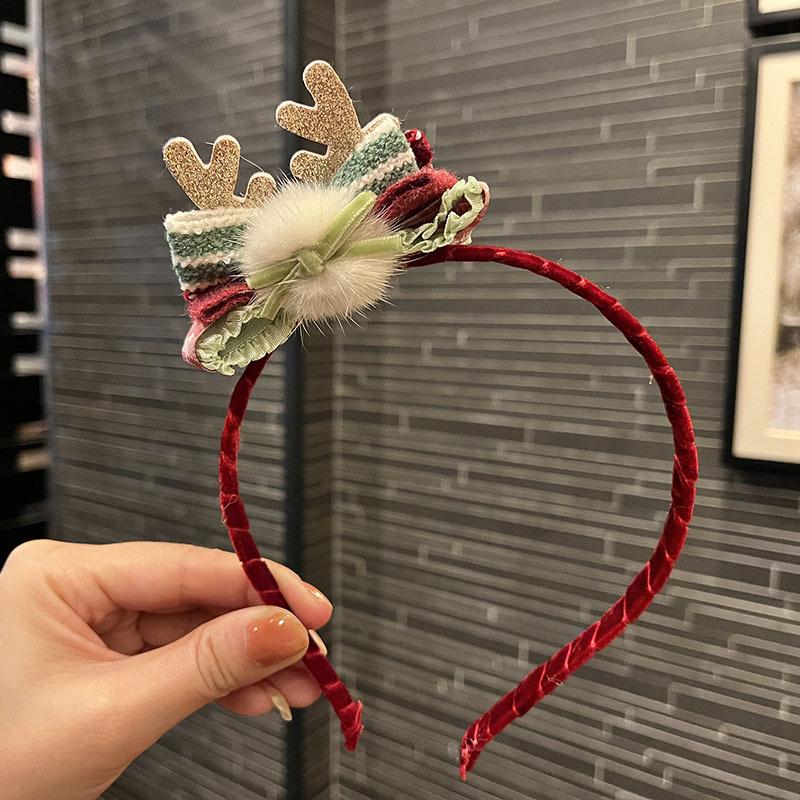 Children's Cute Christmas Antler Hair Clip with Pompon and Bow - Autumn/Winter Accessory