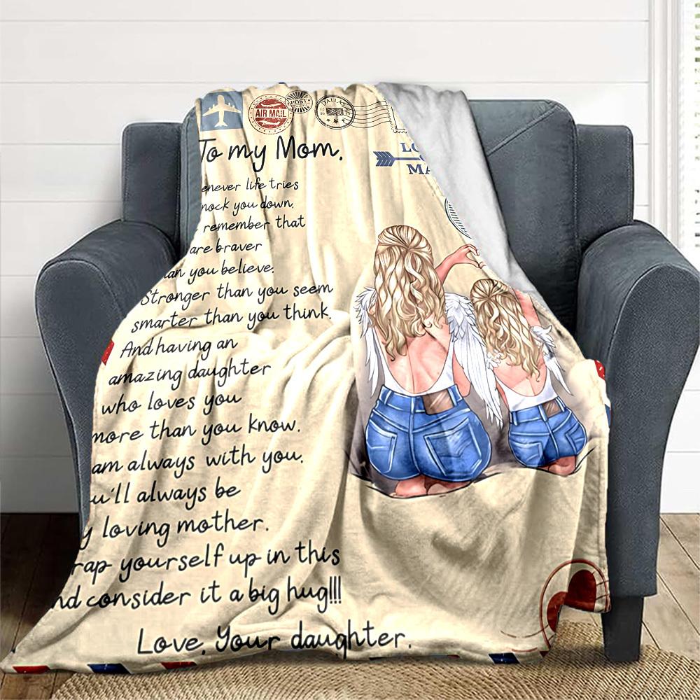 1pc Letter To Mom Pattern Soft & Warm Polyester Knit Blanket, Digital Printed, All-Season Throw for Napping, Traveling, Sofa yy250906031