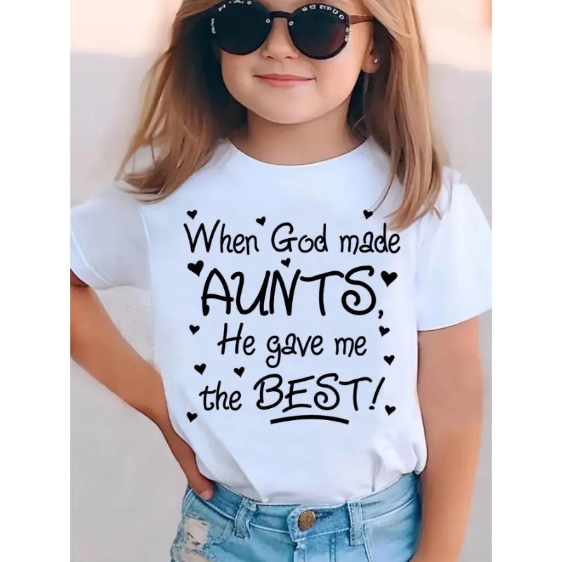 

European sizes Girls Funny Aunt Quote T-Shirt - When God Made Aunts, He Gave Me The Best - Bright Yellow Casual Everyday Summer Top 98cm белый