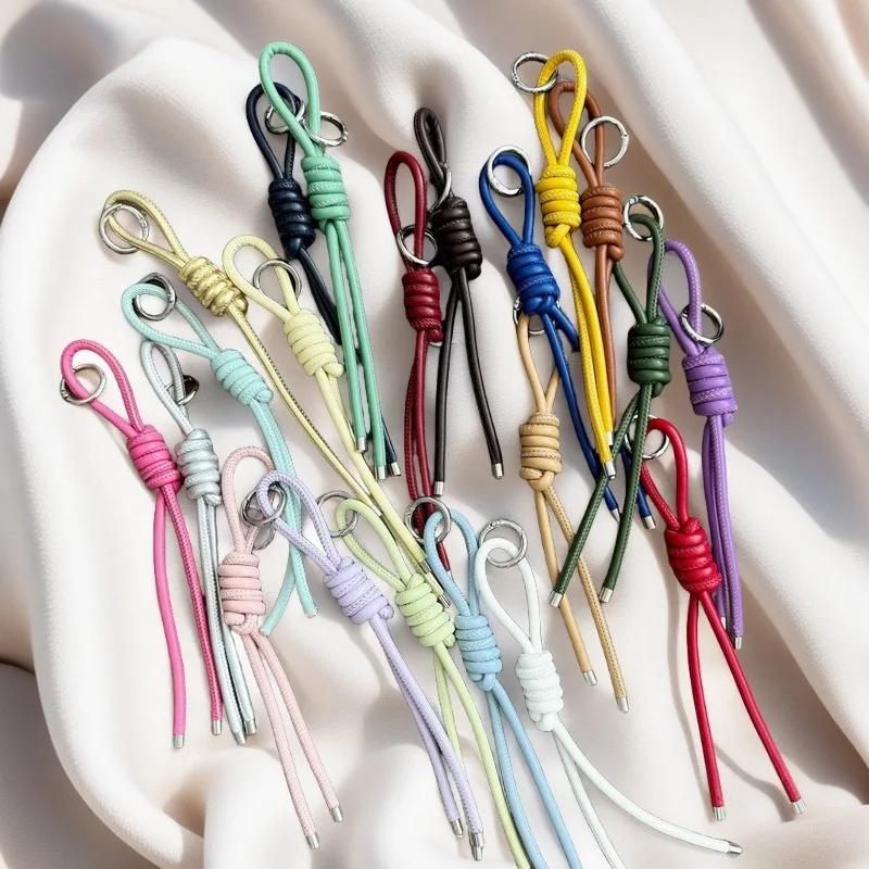 Beautiful PU Rope Knot Keychain Solid Color Thick PU Rope Art with Ring Clasp Woman's Handbag Pendants